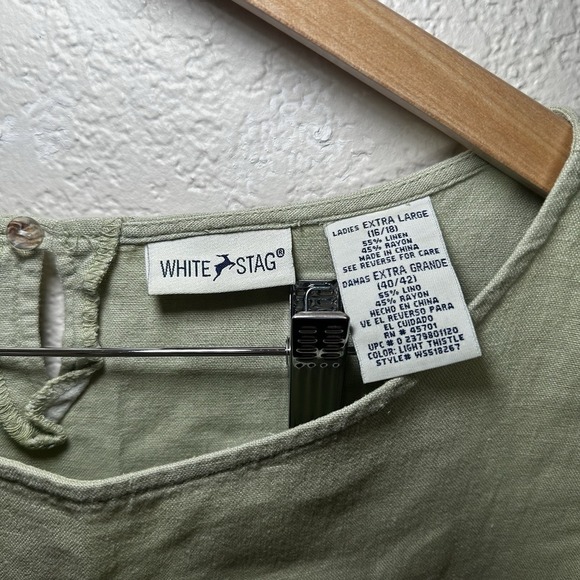 White Stag Women's XL Sleeveless Dress Olive Green Linen Blend Light Airy Boho - Picture 2 of 4